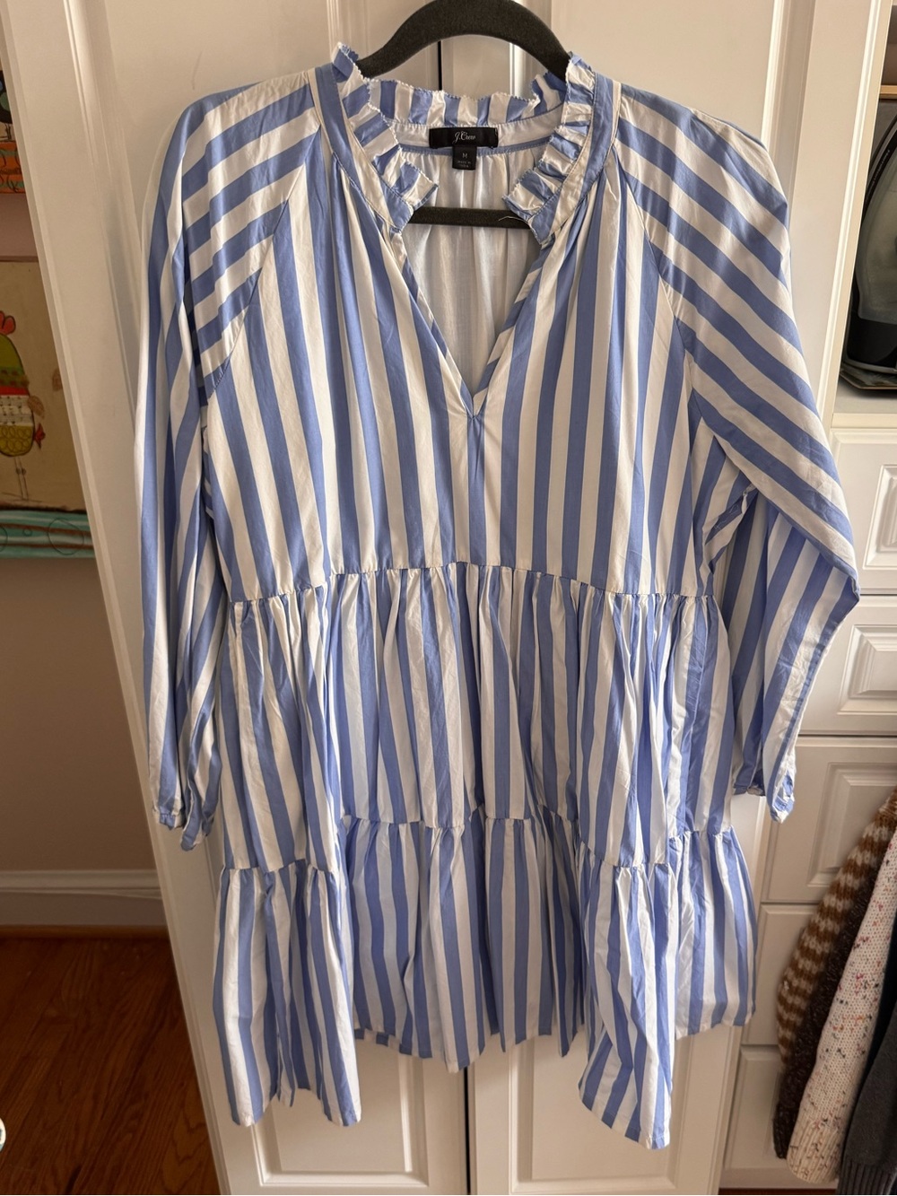JCrew medium blue stripe tiered dress, like new